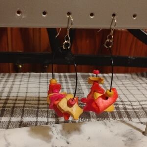 Handmade Beaded Hoop Earrings – Orange, Red & Yellow 🌞🔥